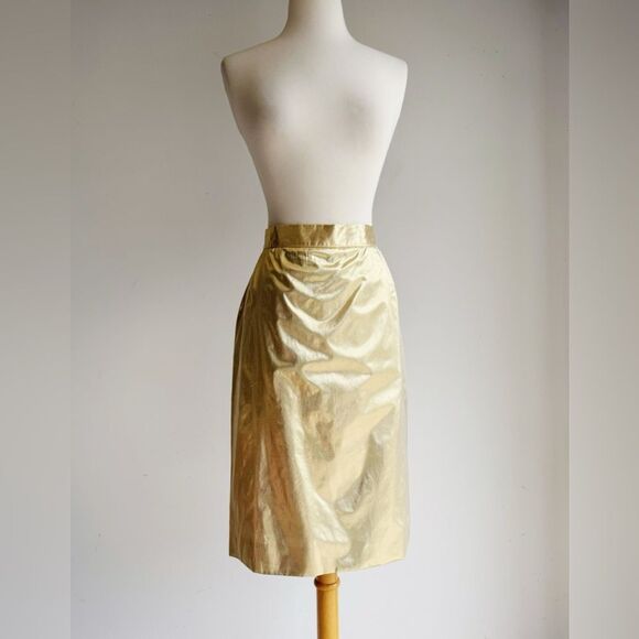 JOSEPH PLATA Vintage “Liquid Gold” Metallic Pencil Skirt | Best Fit M - Picture 3 of 6